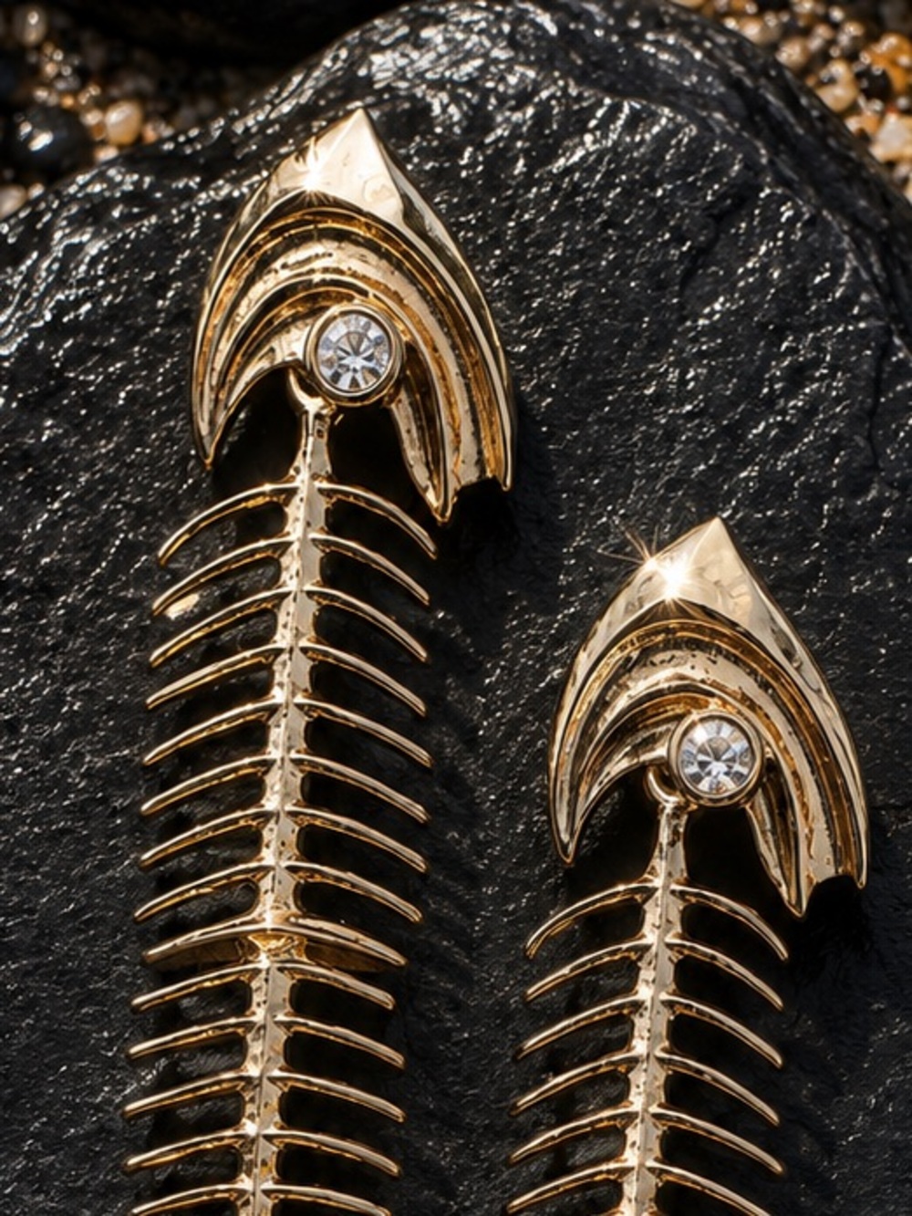 Gold Fishbone Drop Earrings - Picture 2 of 5